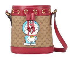 Doraemon GG Bucket Bag, Canvas, Brown/Red, 647801, DB/B/E, 4*